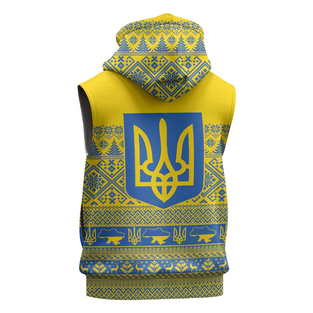 Ukraine Trident Christmas Sleeveless Zip Hoodie Vyshyvanka Patterns - Wonder Print Shop