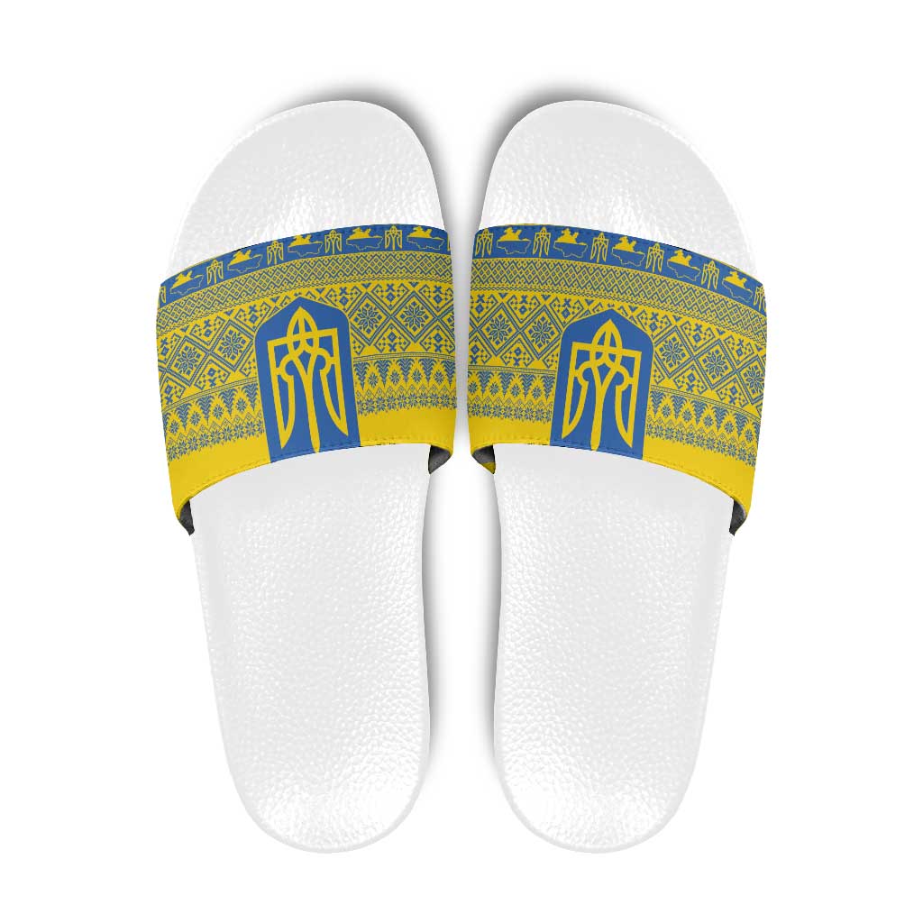 Ukraine Trident Christmas Slide Sandals Vyshyvanka Patterns - Wonder Print Shop