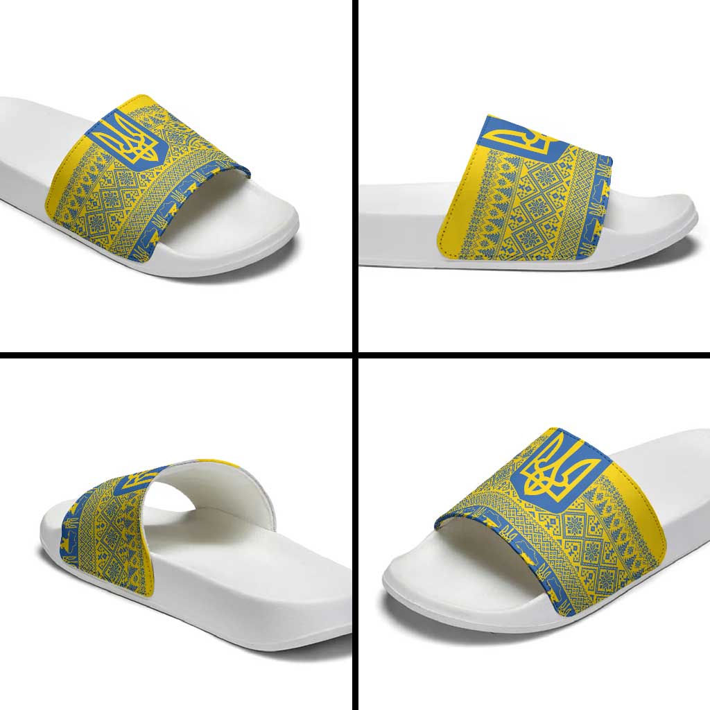 Ukraine Trident Christmas Slide Sandals Vyshyvanka Patterns - Wonder Print Shop
