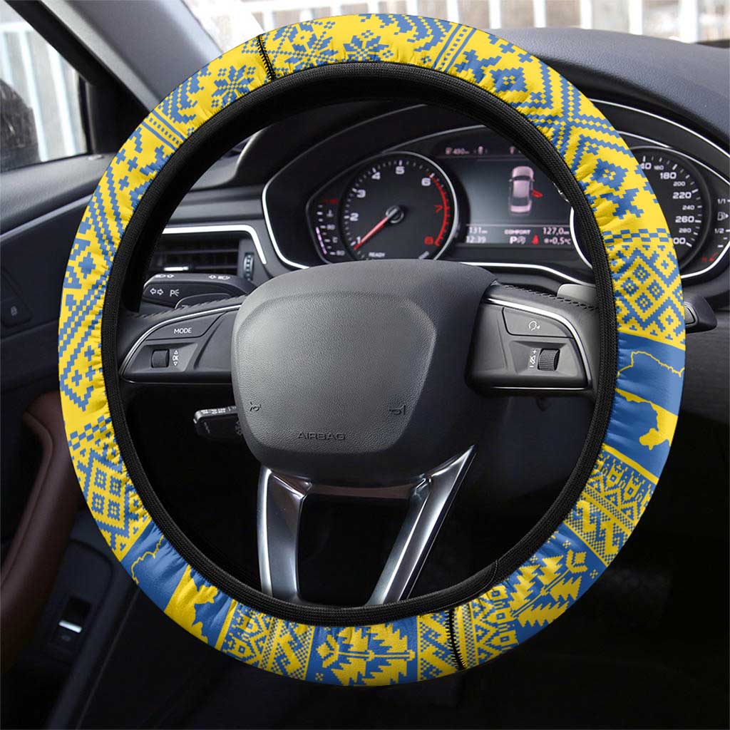 Ukraine Trident Christmas Steering Wheel Cover Vyshyvanka Patterns - Wonder Print Shop