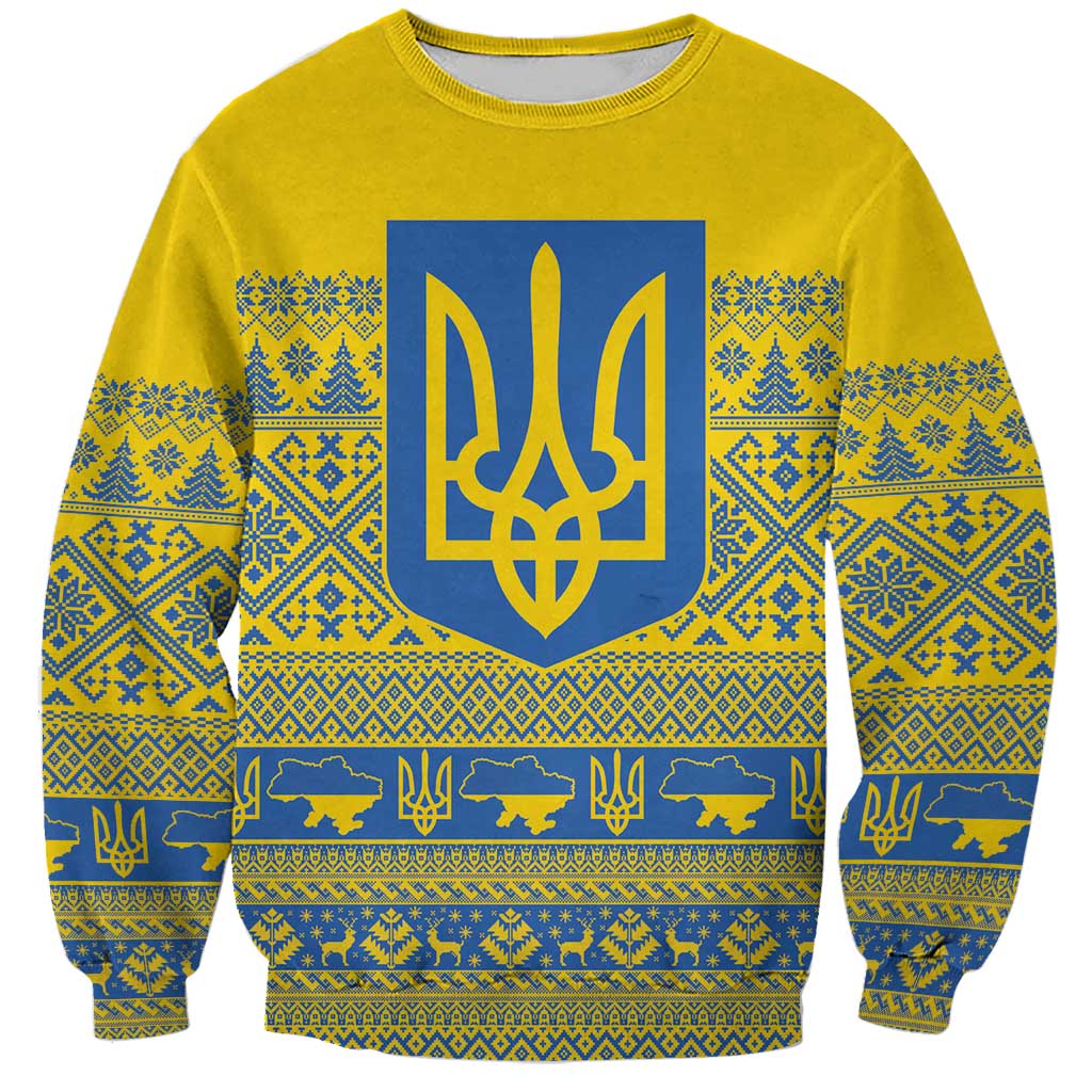 Ukraine Trident Christmas Sweatshirt Vyshyvanka Patterns - Wonder Print Shop