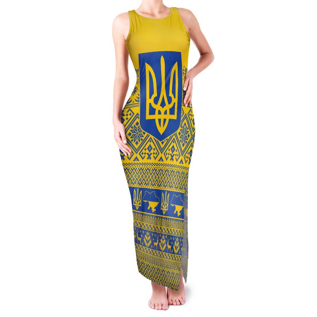 Ukraine Trident Christmas Tank Maxi Dress Vyshyvanka Patterns - Wonder Print Shop