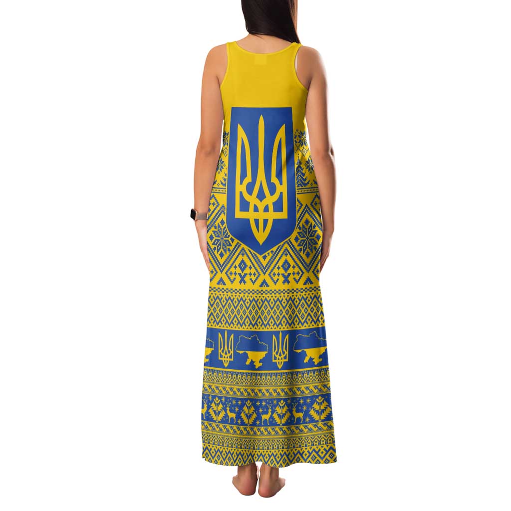 Ukraine Trident Christmas Tank Maxi Dress Vyshyvanka Patterns - Wonder Print Shop