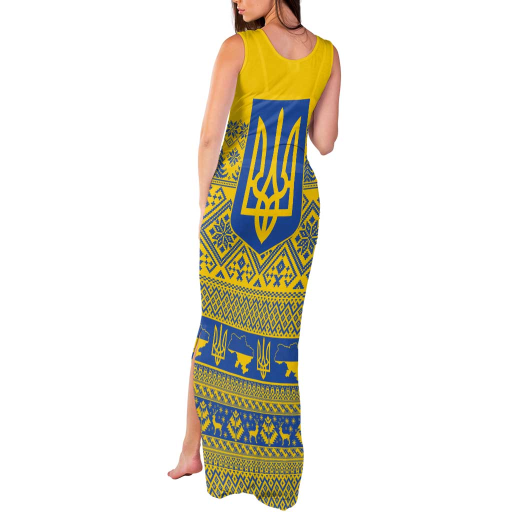 Ukraine Trident Christmas Tank Maxi Dress Vyshyvanka Patterns - Wonder Print Shop