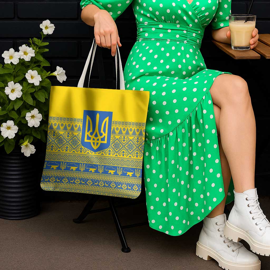 Ukraine Trident Christmas Tote Bag Vyshyvanka Patterns - Wonder Print Shop