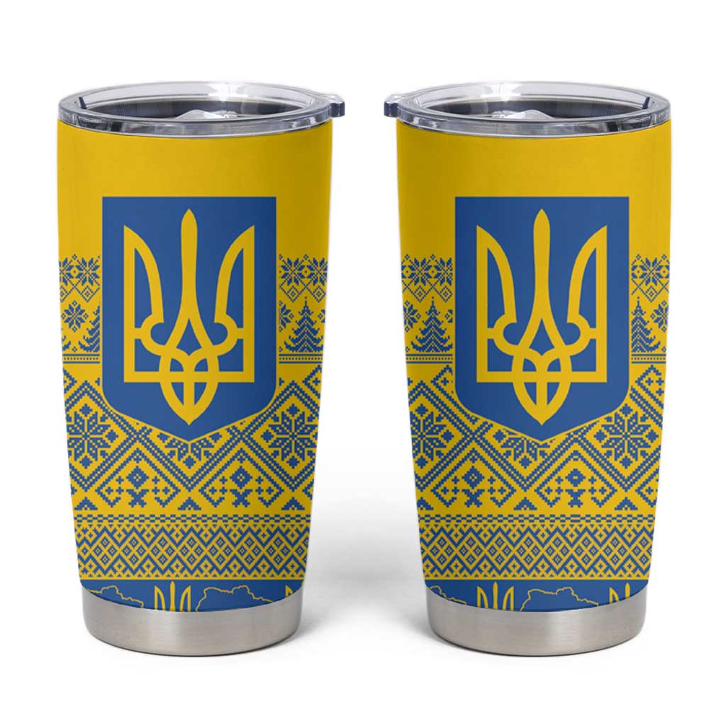 Ukraine Trident Christmas Tumbler Cup Vyshyvanka Patterns - Wonder Print Shop