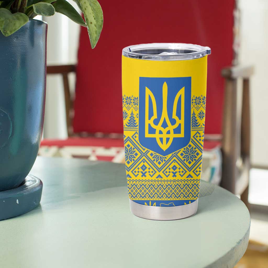 Ukraine Trident Christmas Tumbler Cup Vyshyvanka Patterns - Wonder Print Shop