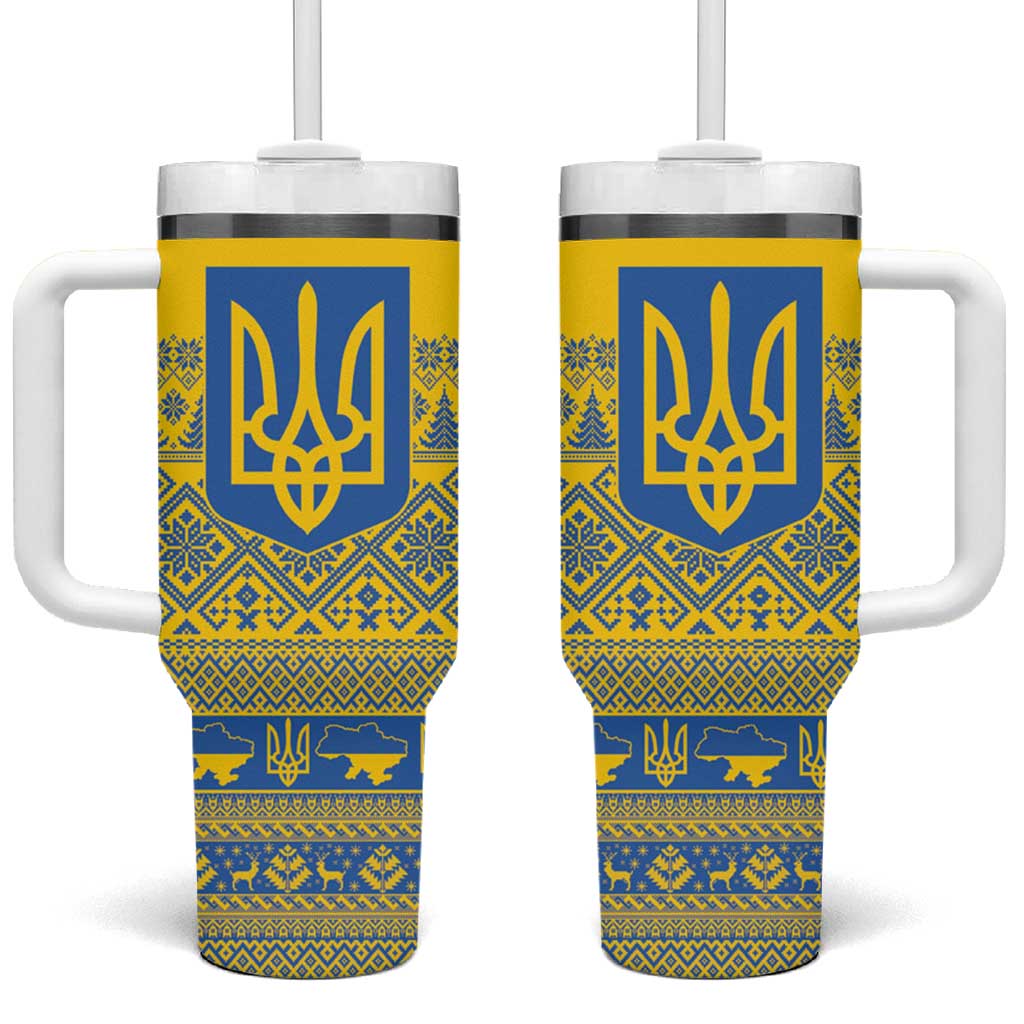 Ukraine Trident Christmas Tumbler With Handle Vyshyvanka Patterns - Wonder Print Shop