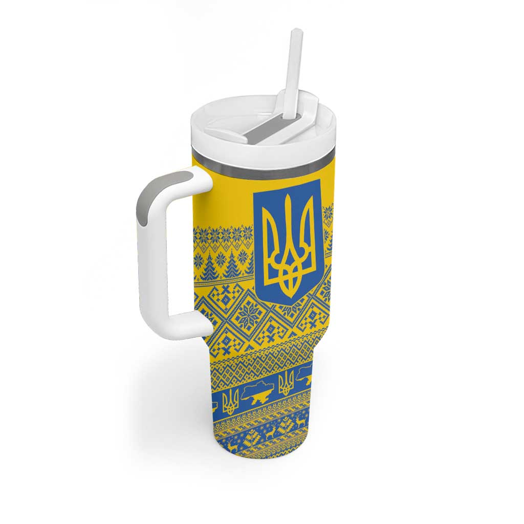 Ukraine Trident Christmas Tumbler With Handle Vyshyvanka Patterns - Wonder Print Shop