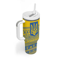 Ukraine Trident Christmas Tumbler With Handle Vyshyvanka Patterns - Wonder Print Shop