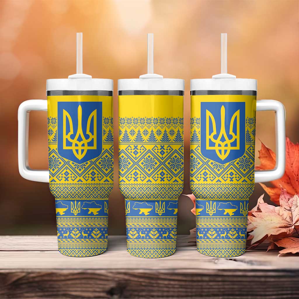 Ukraine Trident Christmas Tumbler With Handle Vyshyvanka Patterns - Wonder Print Shop