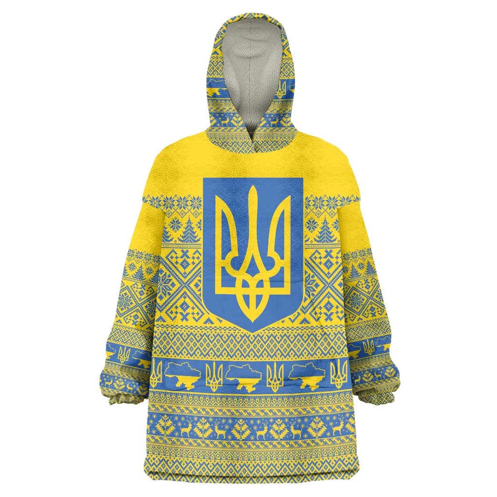 Ukraine Trident Christmas Wearable Blanket Hoodie Vyshyvanka Patterns - Wonder Print Shop