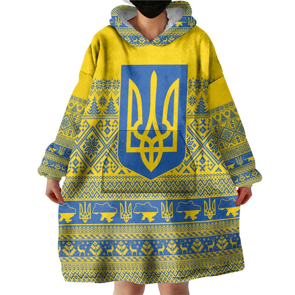 Ukraine Trident Christmas Wearable Blanket Hoodie Vyshyvanka Patterns - Wonder Print Shop