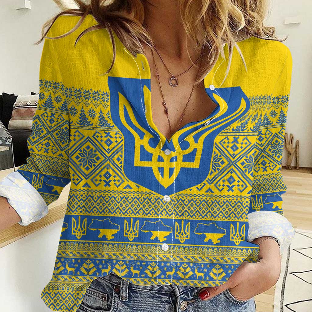 Ukraine Trident Christmas Women Casual Shirt Vyshyvanka Patterns - Wonder Print Shop