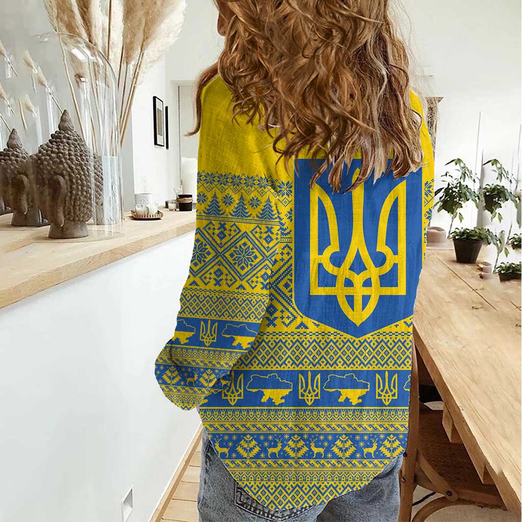 Ukraine Trident Christmas Women Casual Shirt Vyshyvanka Patterns - Wonder Print Shop