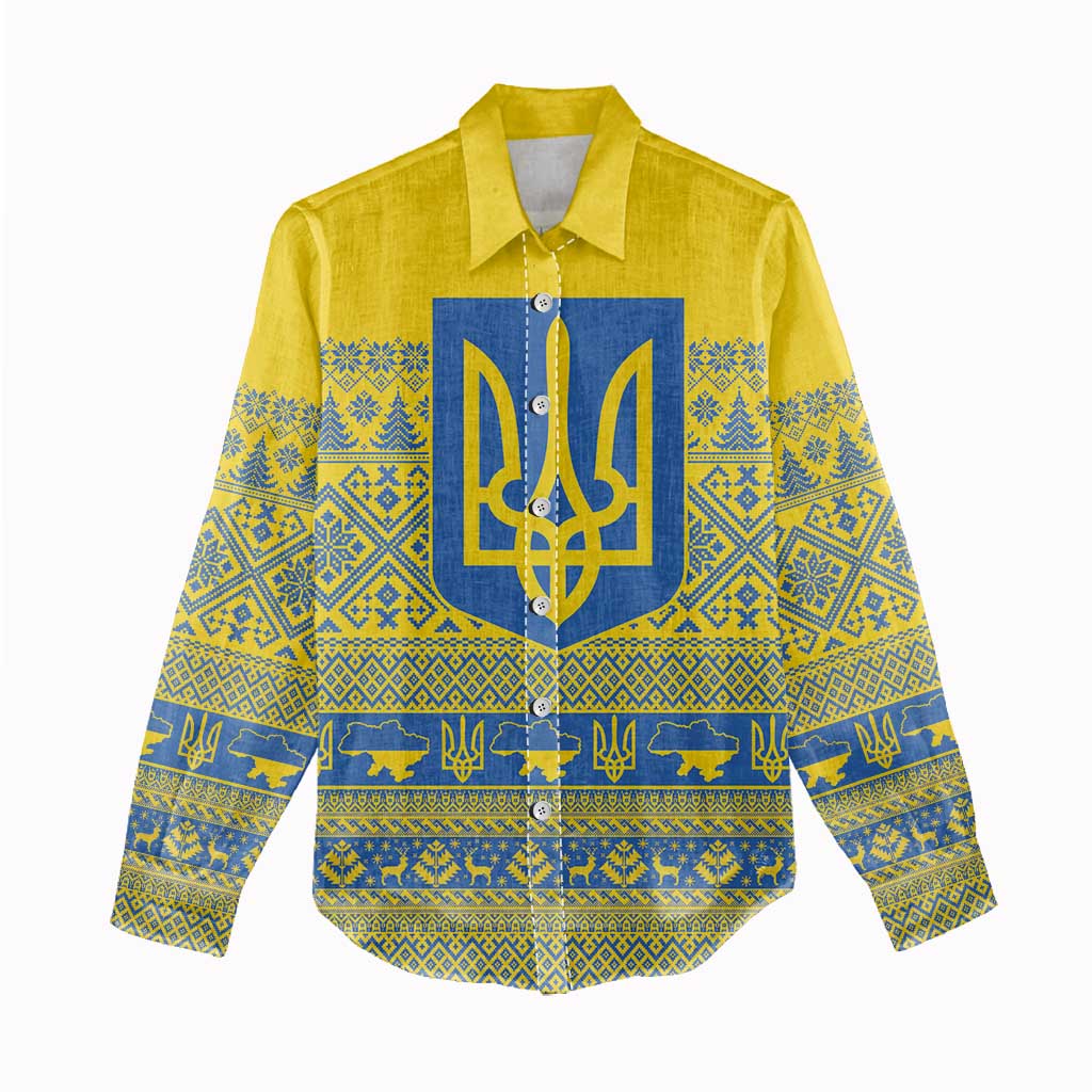 Ukraine Trident Christmas Women Casual Shirt Vyshyvanka Patterns - Wonder Print Shop