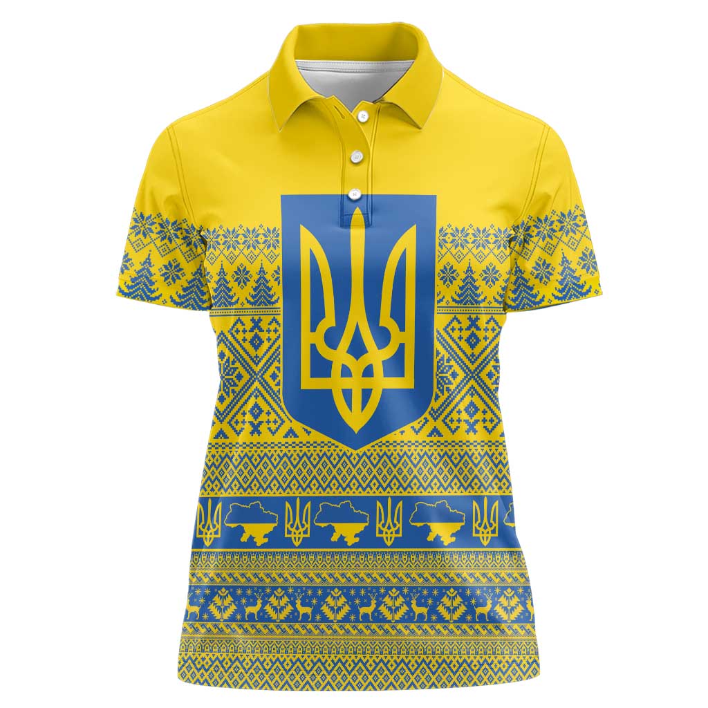 Ukraine Trident Christmas Women Polo Shirt Vyshyvanka Patterns - Wonder Print Shop