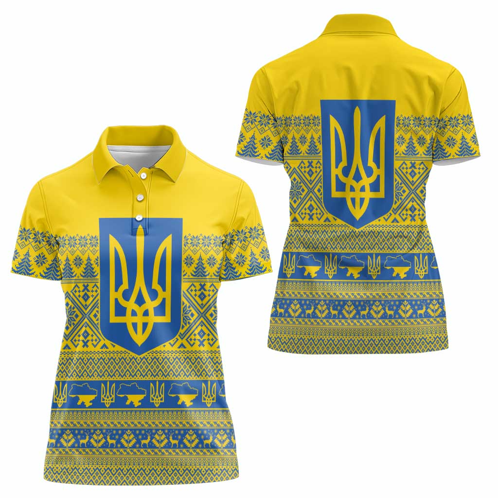 Ukraine Trident Christmas Women Polo Shirt Vyshyvanka Patterns - Wonder Print Shop