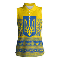 Ukraine Trident Christmas Women Sleeveless Polo Shirt Vyshyvanka Patterns - Wonder Print Shop