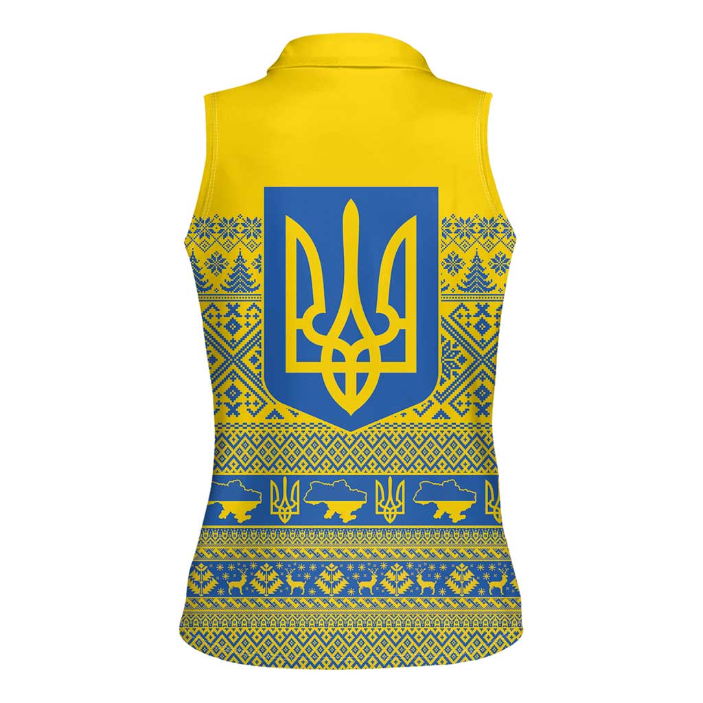 Ukraine Trident Christmas Women Sleeveless Polo Shirt Vyshyvanka Patterns - Wonder Print Shop