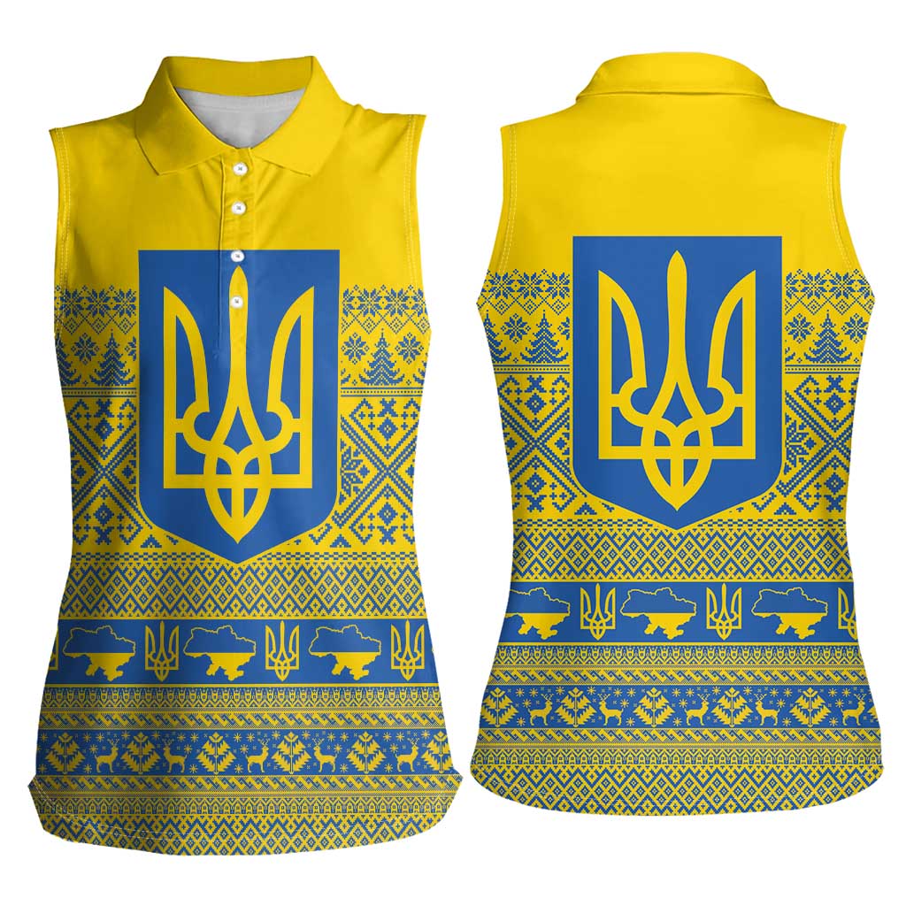 Ukraine Trident Christmas Women Sleeveless Polo Shirt Vyshyvanka Patterns - Wonder Print Shop