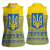 Ukraine Trident Christmas Women Sleeveless Polo Shirt Vyshyvanka Patterns - Wonder Print Shop