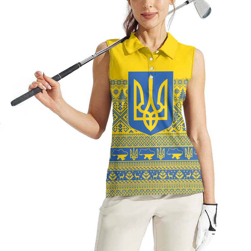 Ukraine Trident Christmas Women Sleeveless Polo Shirt Vyshyvanka Patterns - Wonder Print Shop