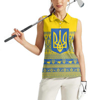 Ukraine Trident Christmas Women Sleeveless Polo Shirt Vyshyvanka Patterns - Wonder Print Shop