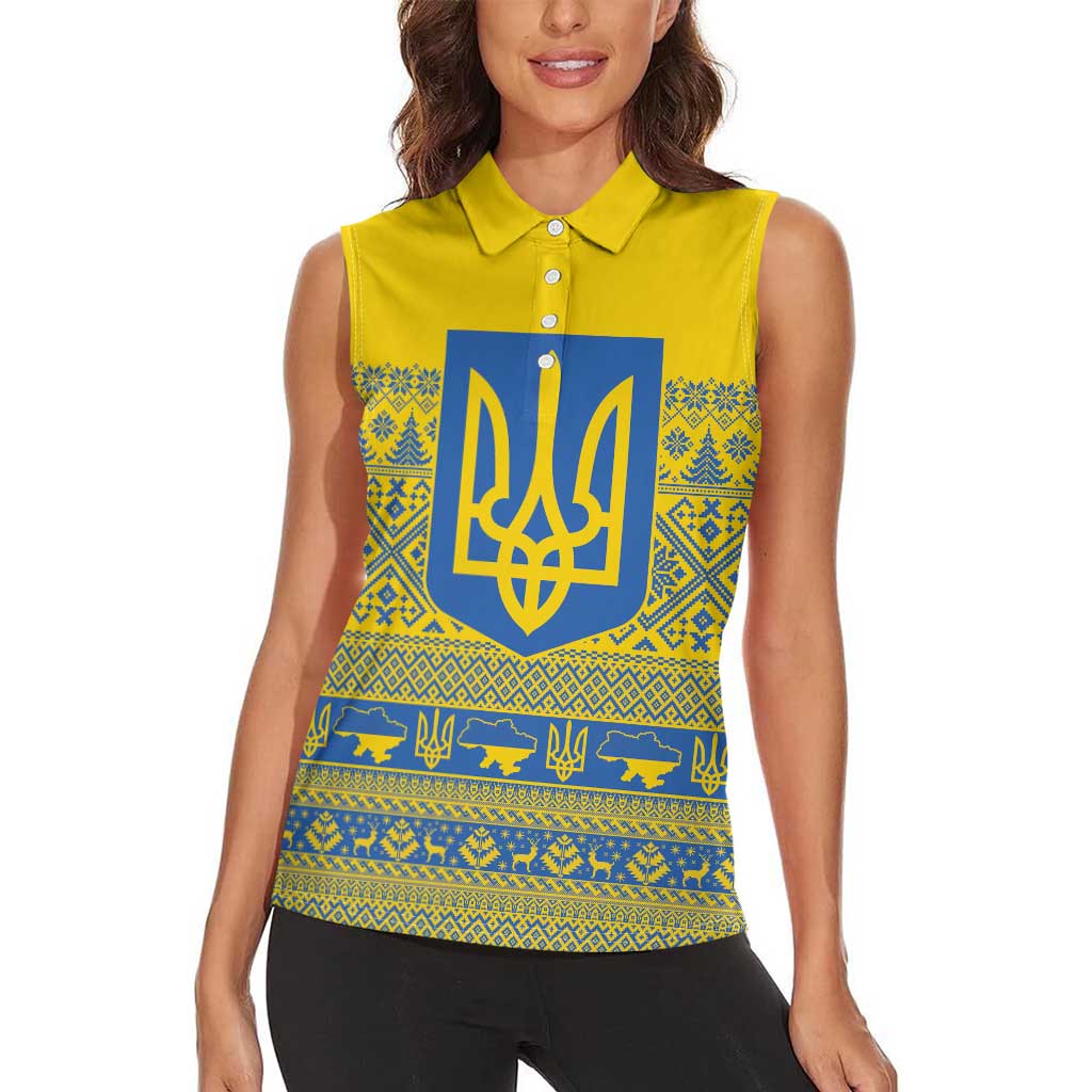 Ukraine Trident Christmas Women Sleeveless Polo Shirt Vyshyvanka Patterns - Wonder Print Shop