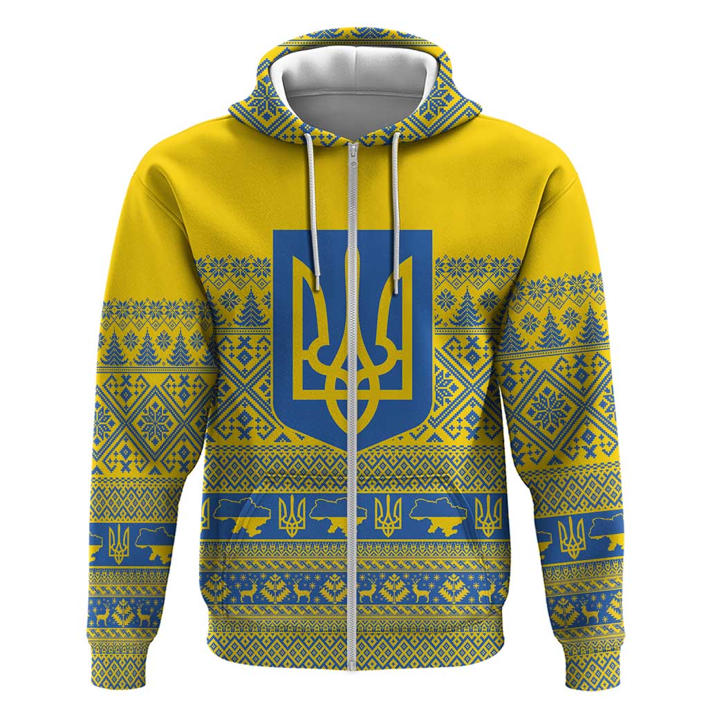Ukraine Trident Christmas Zip Hoodie Vyshyvanka Patterns - Wonder Print Shop