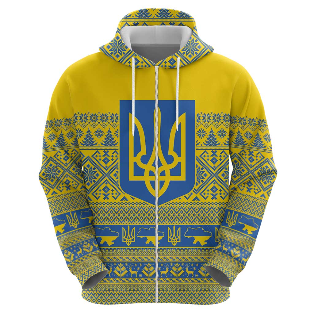 Ukraine Trident Christmas Zip Hoodie Vyshyvanka Patterns - Wonder Print Shop
