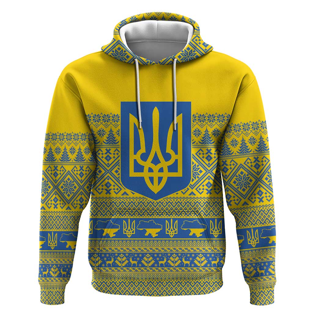 Ukraine Trident Christmas Zip Hoodie Vyshyvanka Patterns - Wonder Print Shop