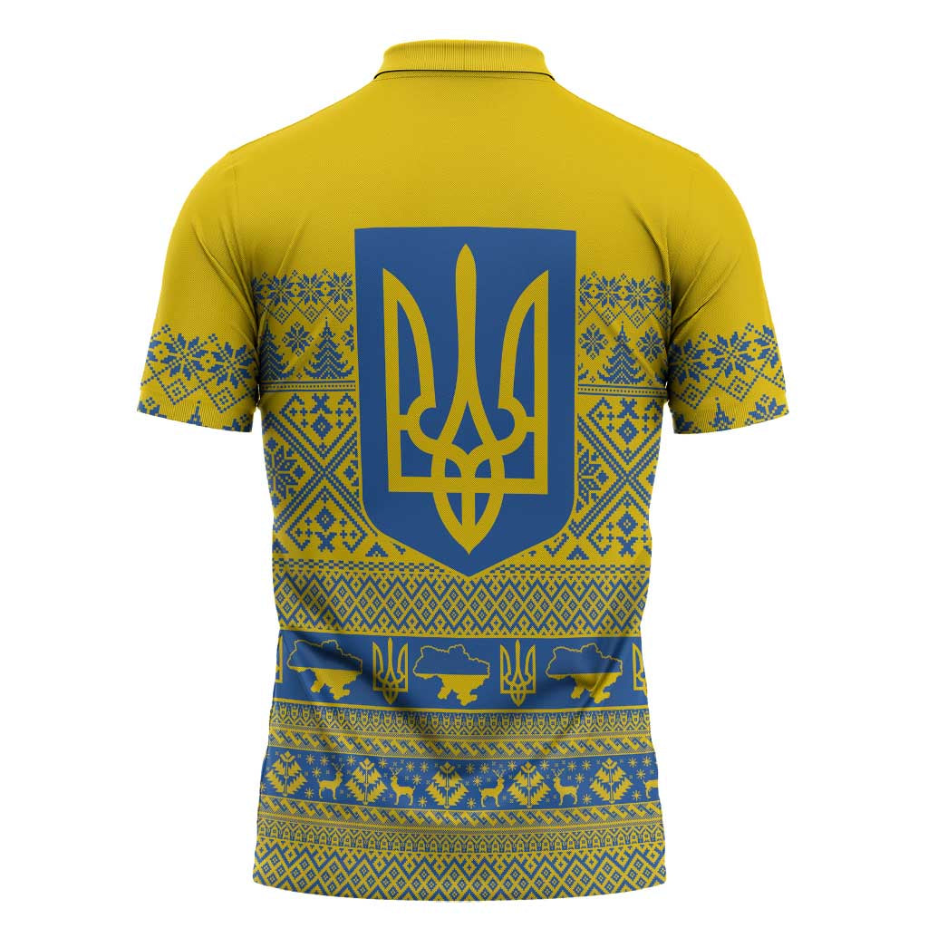 Ukraine Trident Christmas Zipper Polo Shirt Vyshyvanka Patterns - Wonder Print Shop