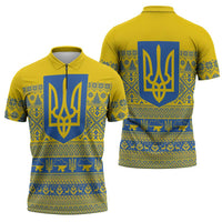 Ukraine Trident Christmas Zipper Polo Shirt Vyshyvanka Patterns - Wonder Print Shop