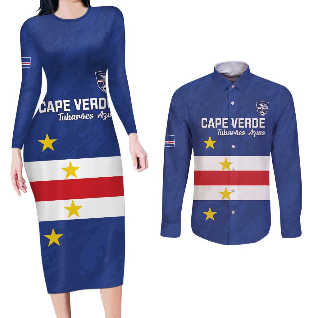Cape Verde Football Custom Couples Matching Long Sleeve Bodycon Dress and Long Sleeve Button Shirt Go Champion Sporty Style - Wonder Print Shop