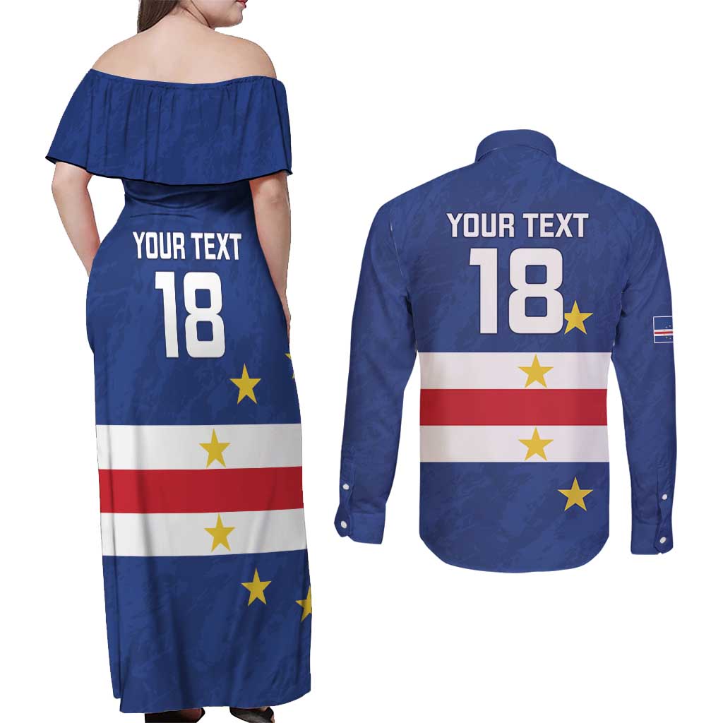 Cape Verde Football Custom Couples Matching Off Shoulder Maxi Dress and Long Sleeve Button Shirt Go Champion Sporty Style - Wonder Print Shop