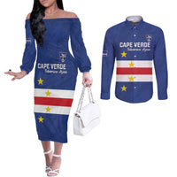 Cape Verde Football Custom Couples Matching Off The Shoulder Long Sleeve Dress and Long Sleeve Button Shirt Go Champion Sporty Style - Wonder Print Shop