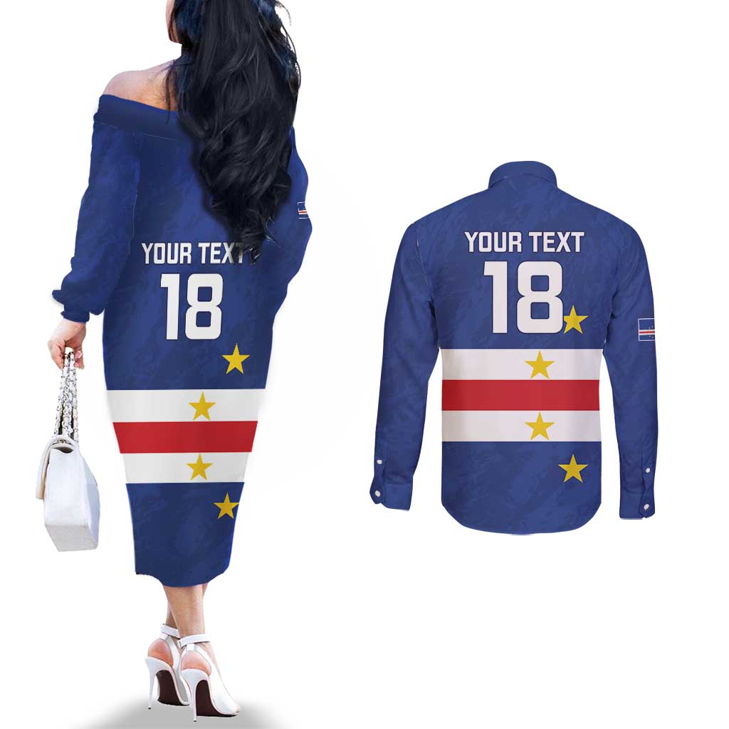 Cape Verde Football Custom Couples Matching Off The Shoulder Long Sleeve Dress and Long Sleeve Button Shirt Go Champion Sporty Style - Wonder Print Shop