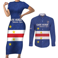 Cape Verde Football Custom Couples Matching Short Sleeve Bodycon Dress and Long Sleeve Button Shirt Go Champion Sporty Style - Wonder Print Shop