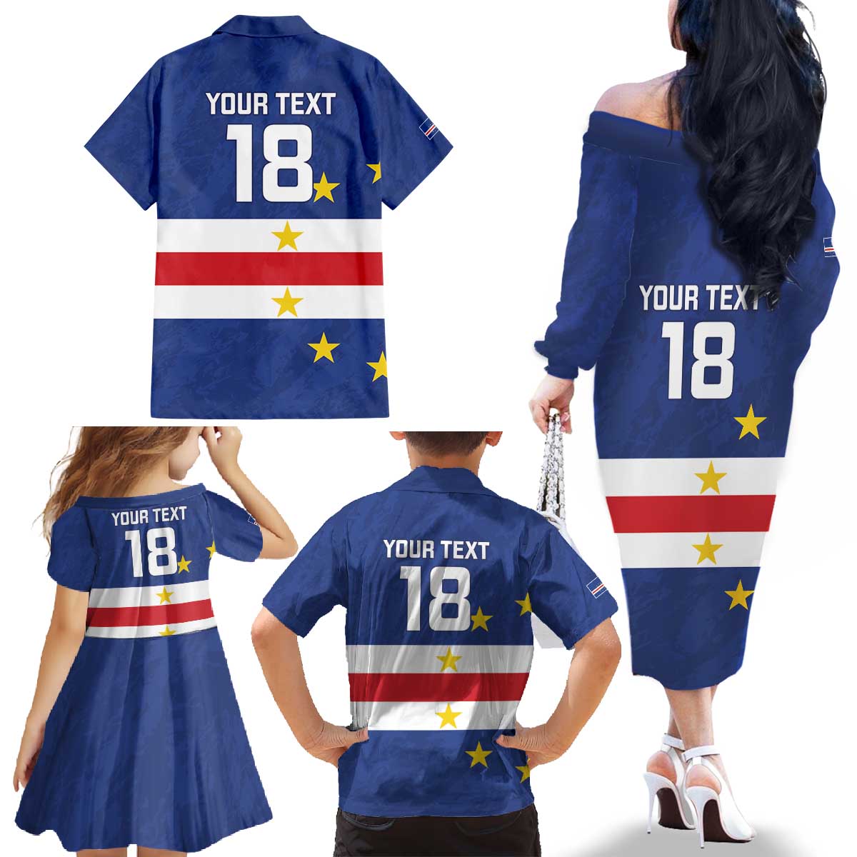 Cape Verde Football Custom Family Matching Off The Shoulder Long Sleeve Dress and Hawaiian Shirt Go Champion Sporty Style - Wonder Print Shop