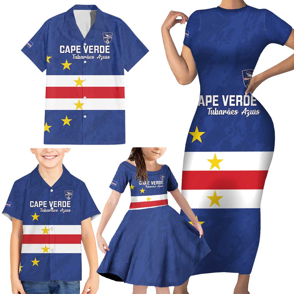 Cape Verde Football Custom Family Matching Short Sleeve Bodycon Dress and Hawaiian Shirt Go Champion Sporty Style - Wonder Print Shop