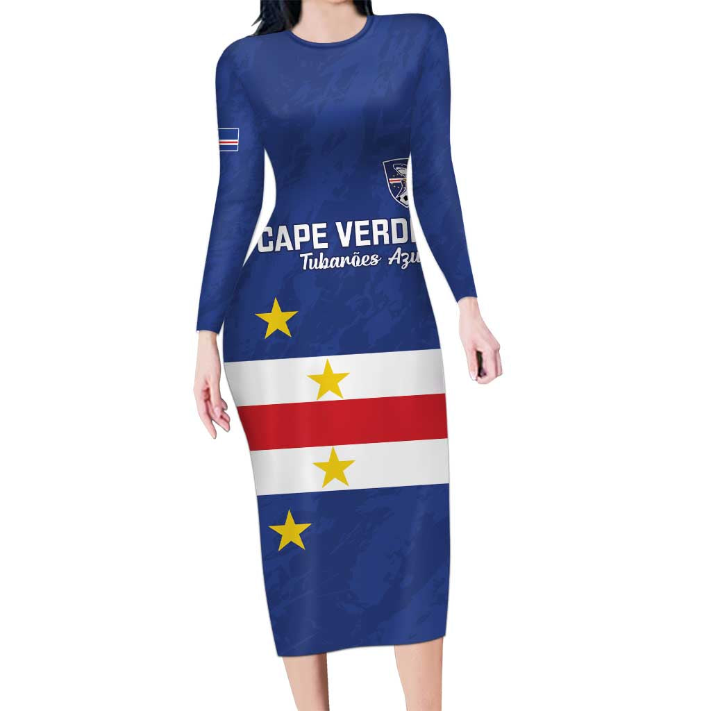Cape Verde Football Custom Long Sleeve Bodycon Dress Go Champion Sporty Style - Wonder Print Shop