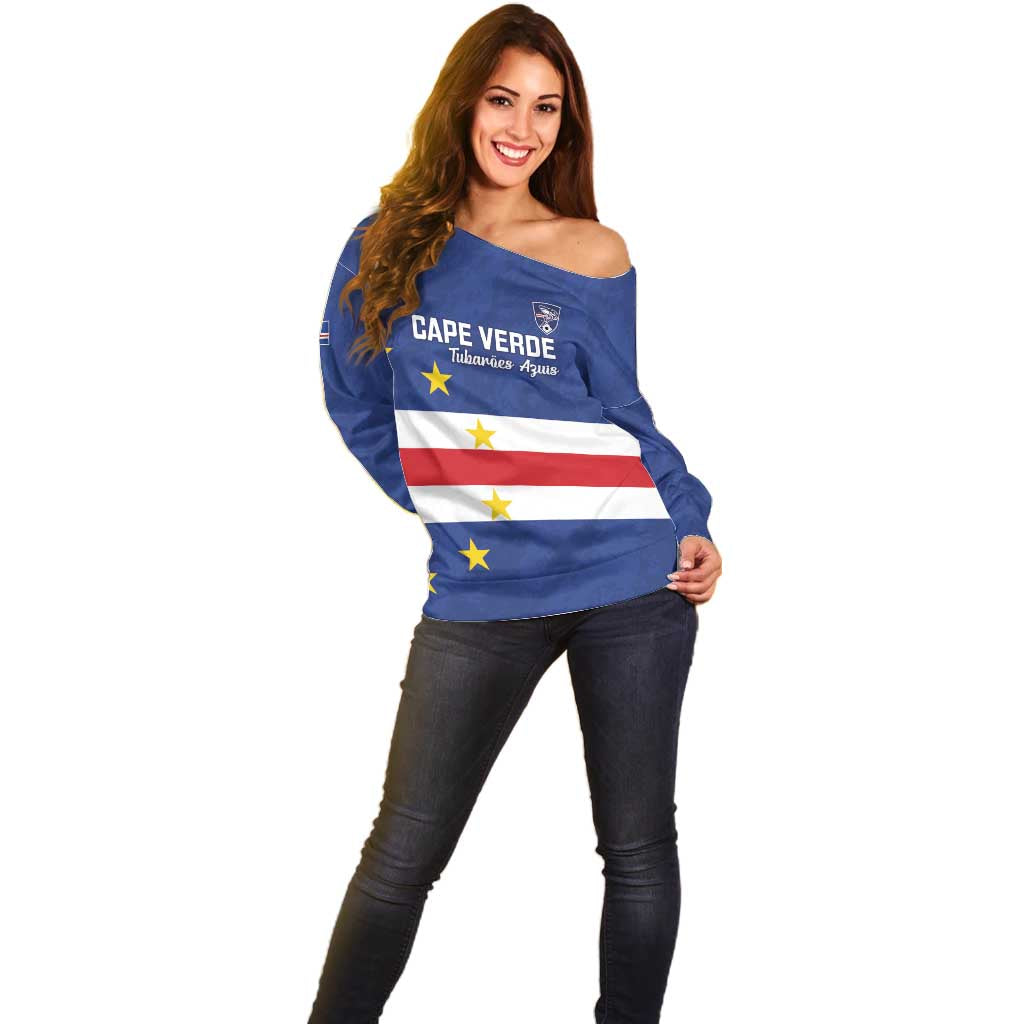 Cape Verde Football Custom Off Shoulder Sweater Go Champion Sporty Style - Wonder Print Shop
