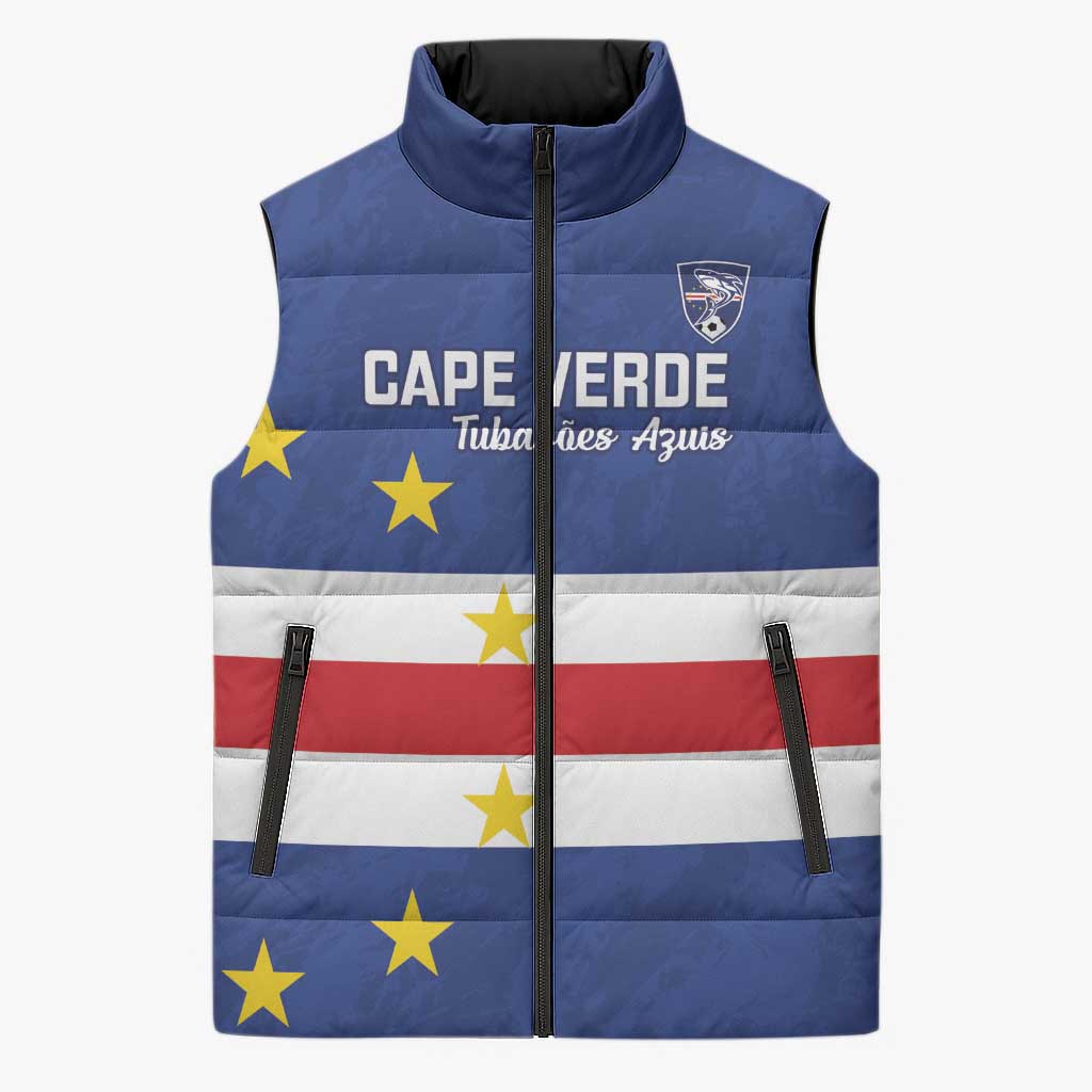 Cape Verde Football Custom Sleeveless Puffer Jacket Go Champion Sporty Style - Wonder Print Shop