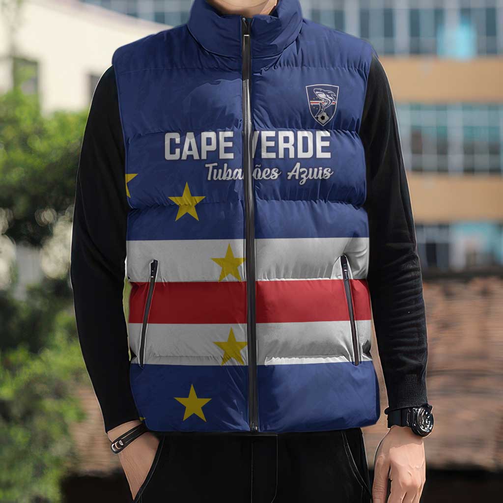 Cape Verde Football Custom Sleeveless Puffer Jacket Go Champion Sporty Style - Wonder Print Shop