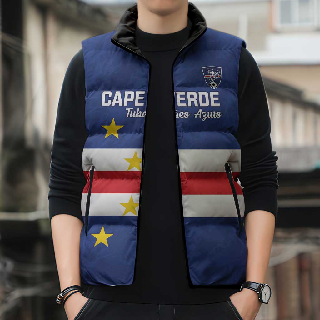 Cape Verde Football Custom Sleeveless Puffer Jacket Go Champion Sporty Style - Wonder Print Shop