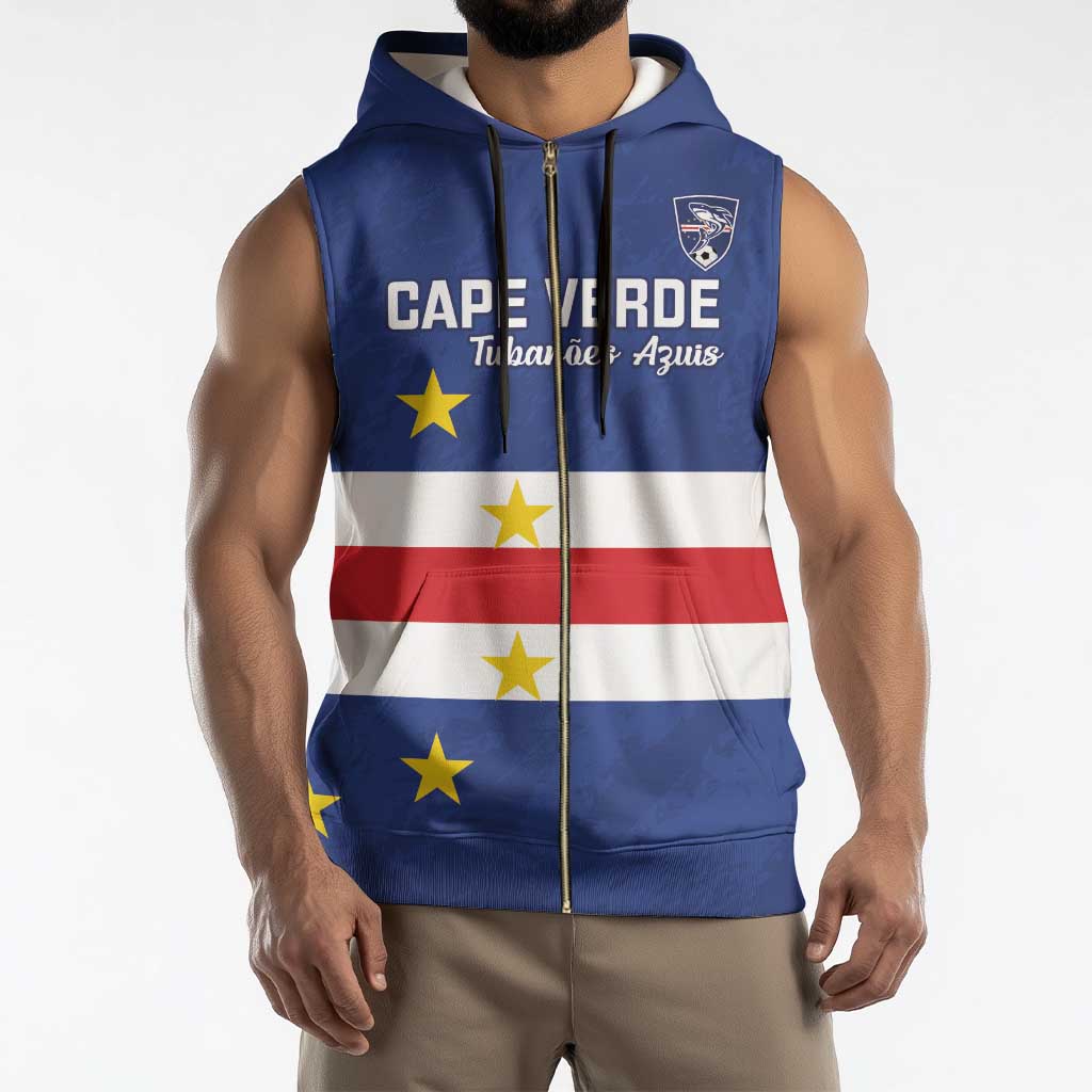 Cape Verde Football Custom Sleeveless Zip Hoodie Go Champion Sporty Style - Wonder Print Shop