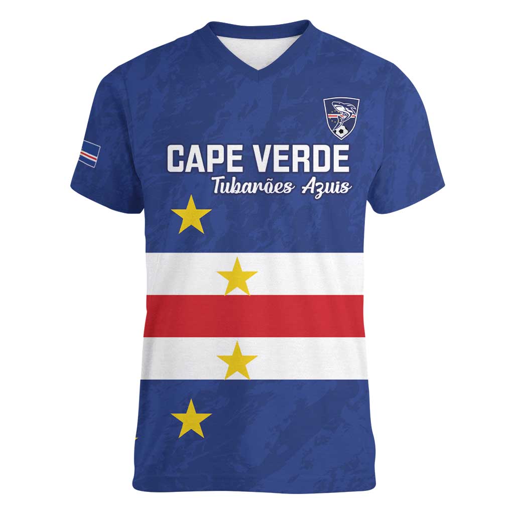 Cape Verde Football Custom Women V-Neck T-Shirt Go Champion Sporty Style - Wonder Print Shop