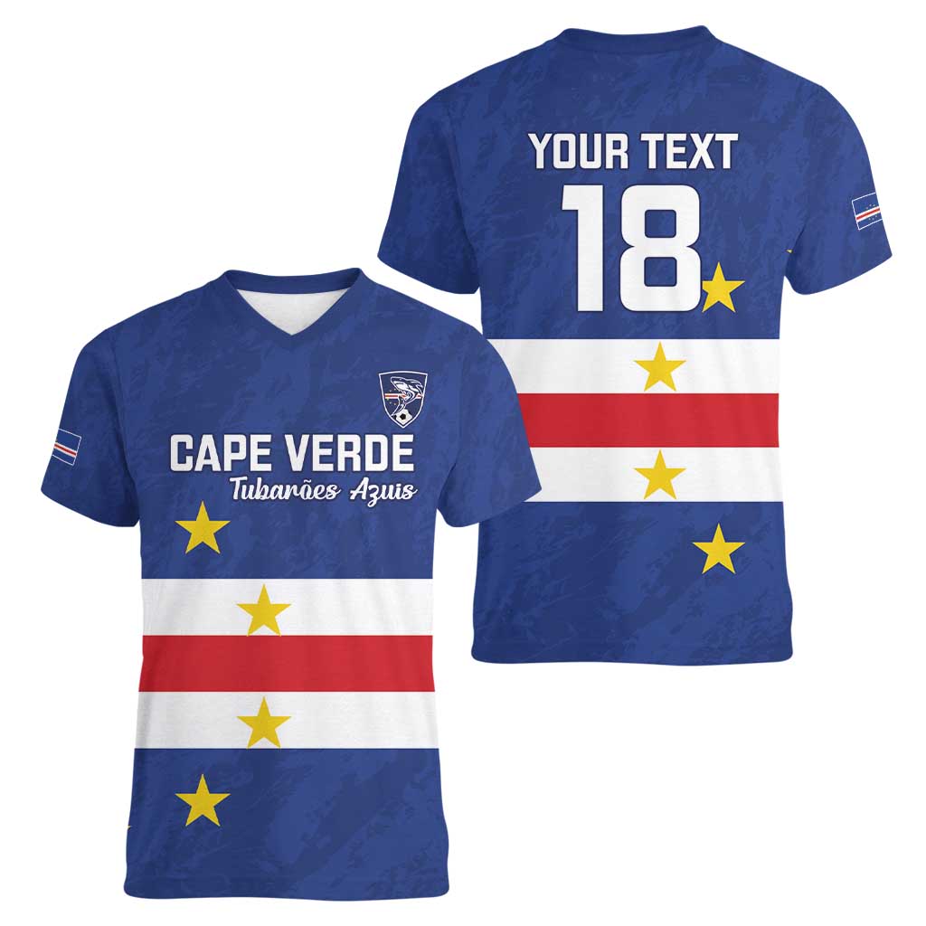 Cape Verde Football Custom Women V-Neck T-Shirt Go Champion Sporty Style - Wonder Print Shop