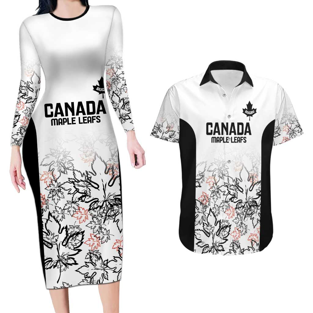 Canada Rugby Custom Couples Matching Long Sleeve Bodycon Dress and Hawaiian Shirt Maple Leafs Go Champion - Wonder Print Shop